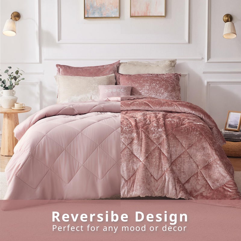 Intelligent Design Duvet Cover Set, Velvet Duvet Set, Luxury Diamond Quilting Pink Duvet Cover, Fluffy Duvet Cover with Decorative Pillow and 2 Shams, 4 Pieces, Blush, Full/Queen - Image 2